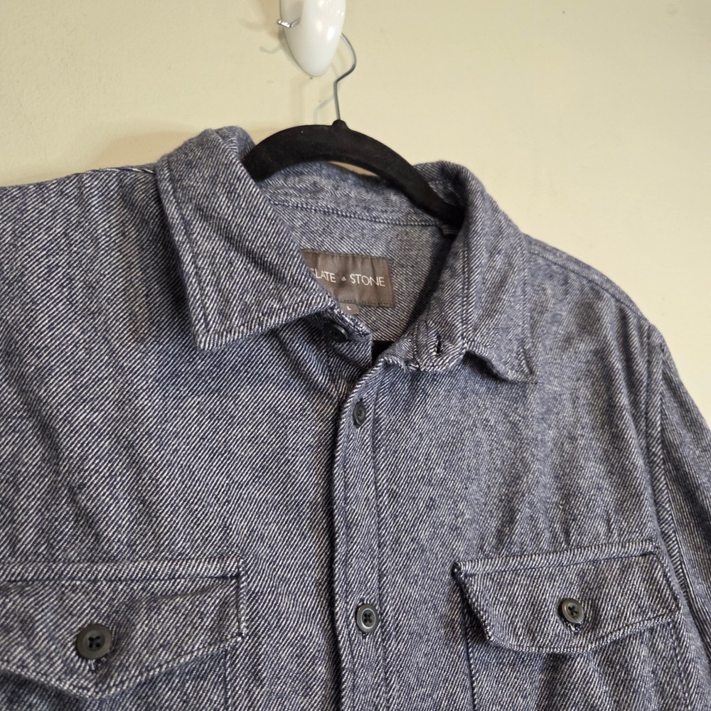 Slate & Stone Mens Large Blue Herringbone‎ Flannel Button Down Work Shirt L 1576